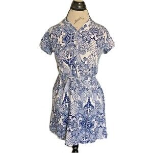 Atmosphere Women  Dress Size 4 Blue White Cap Sleeve Button Half Way Front Tied